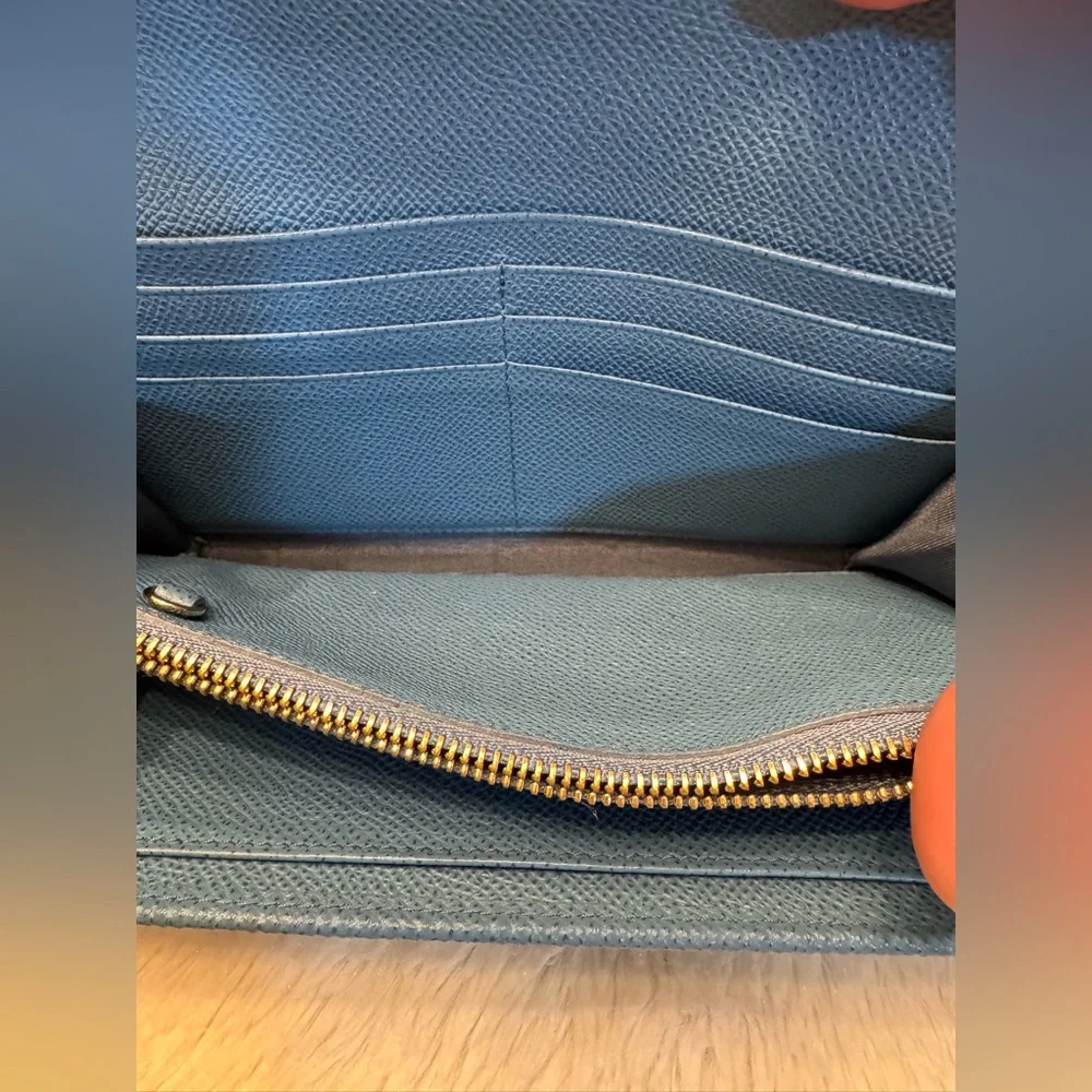 Salvatore Ferragamo Gancini Blue Continental Wallet - Pebbled Calfskin, Italy 🇮🇹